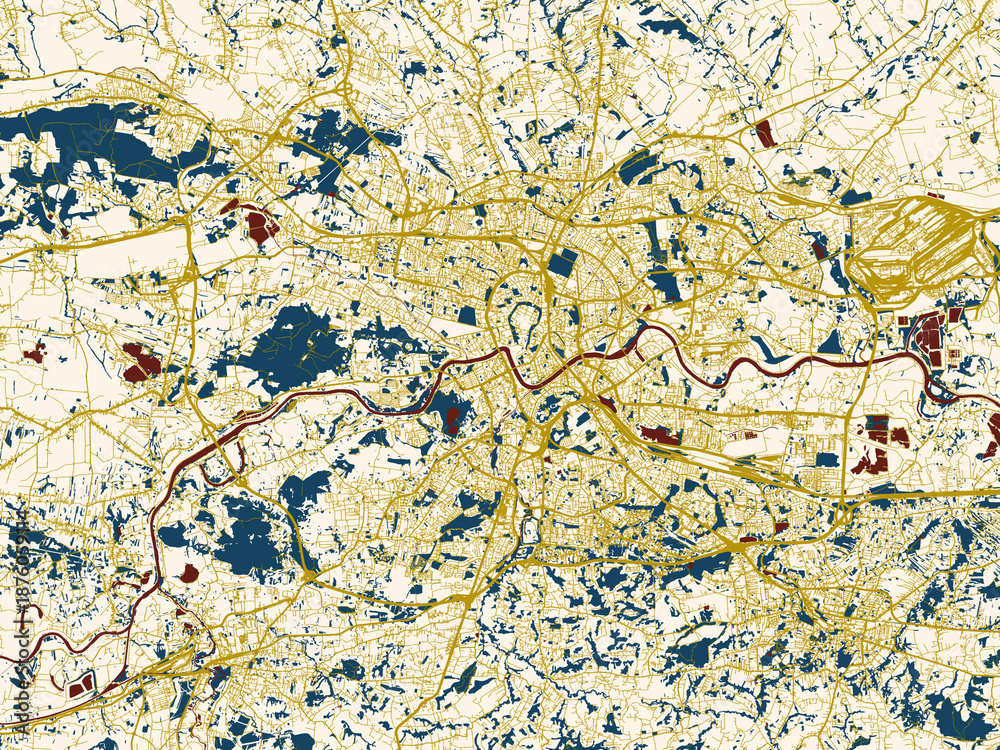 Fototapeta premium Graphic city map artwork of Krakow, Poland