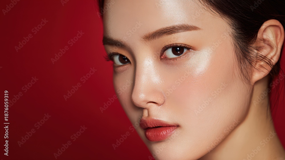 Fototapeta premium Portrait of young Korean woman with radiant skin