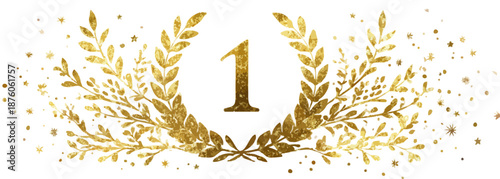 금색 월계관 안에 숫자 1이 새겨진 투명한 배경의 1위 상징
