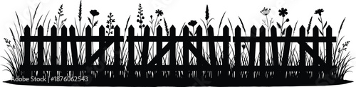 Black wild grass silhouettes bundle, cattail reed collection, meadow plant icons, botanical vector elements, fern leaf foliage, swamp vegetation, nature garden flora.