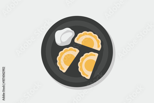 Dumplings with Sour Cream on a Plate, traditional cuisine concept