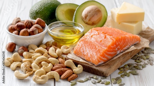 salmon, avocado, and nuts for their low fat 