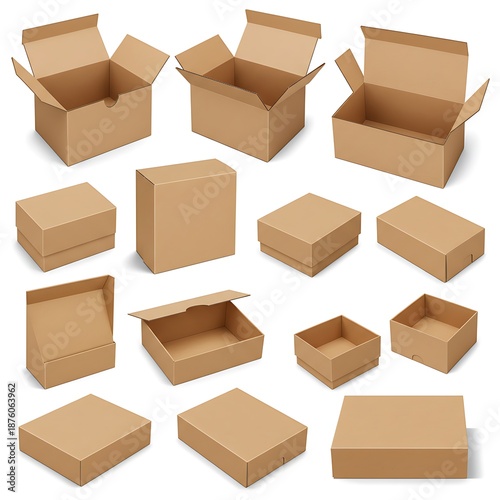 Kraft Cardboard Boxes: Realistic 3D Render Set