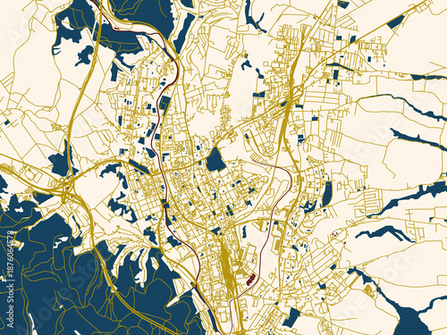 Photos Modern graphic street map of Presov, Slovakia, with warm gold street grid over a