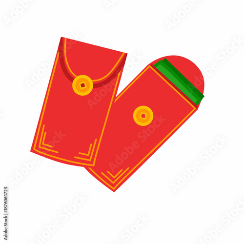 vector illustration of two red envelope Chinese new year ang pao for sticker or for your desain