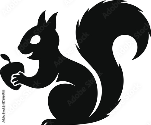 Minimalist black squirrel holding a nut silhouette vector icon