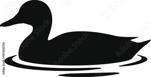 Minimalist black duck swimming on water silhouette vector icon