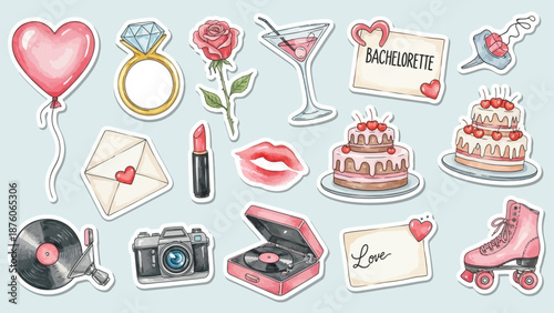 A vibrant collection of celebratory and lifestyle icons, perfect for event invitations, party decorations, or personal scrapbooking