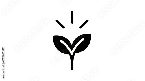 Sprouting plant with sun rays growth symbol