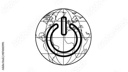 Global power symbol on world map globe icon