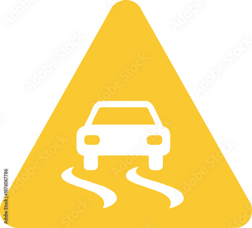 Slippery Road Warning Sign Vector Illustration for Traffic Safety Design