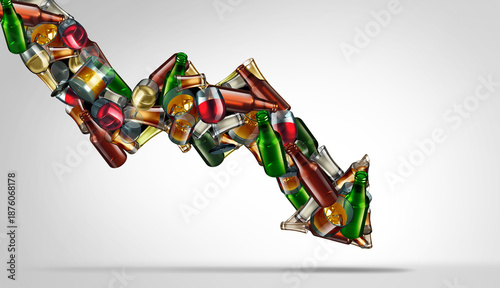 Wallpaper Mural Drinking Less and reduction of alcohol consumption as a public health topic as the health risks of alcoholic drinks as a downward arrow representing decline in consuming beer wine and whiskey for well Torontodigital.ca