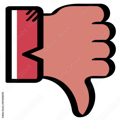 Hand drawn color dislike gesture expressing negative feedback or opinion.