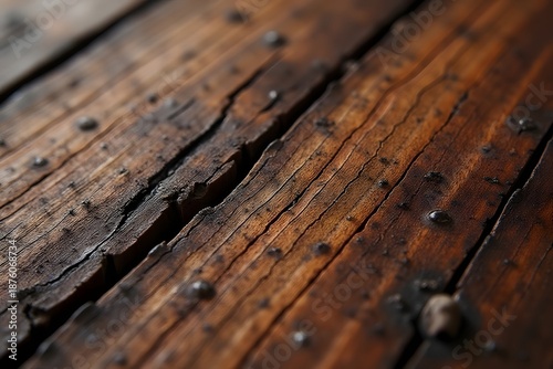 Close up of old wooden planks with nails and cracks in the surface high-quality professional
