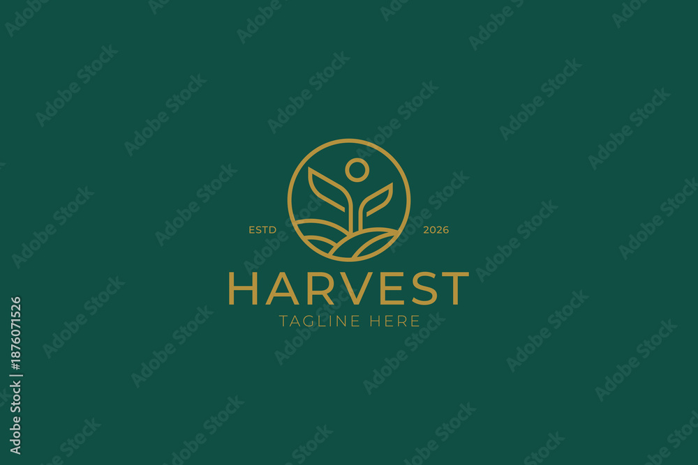 Obraz premium Harvest Logo Badge Farm Field Agriculture Plant Fresh Organic Organic Food Sign Symbol Label