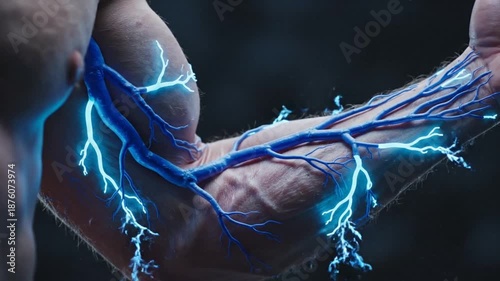 Human Arm with Visible Veins and Nerves, Representing Health and Medical Concepts.