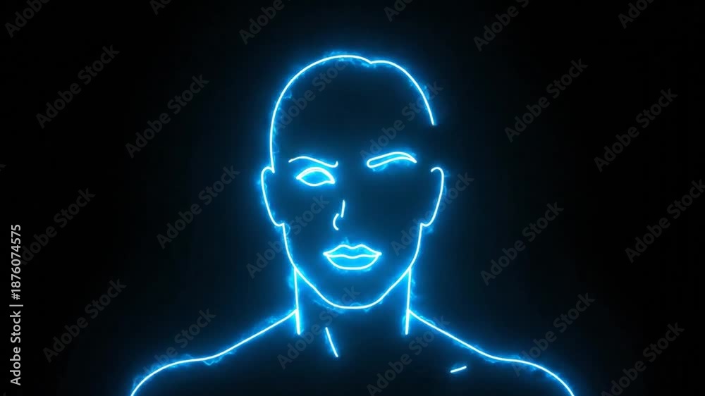 custom made wallpaper toronto digitalBlue neon line art portrait silhouette