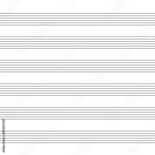Music blank note stave seamless pattern. Note book line grid for melody and songs. Vector illustration.