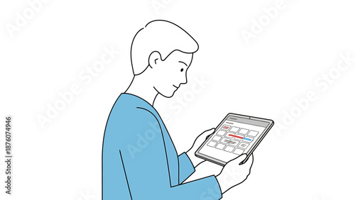Man Holding Tablet Device Showing Calendar Application Interface Close Up View Business Professional Planning Schedule Digital Technology