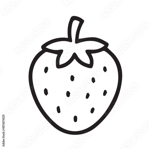 Clean simple vector of a strawberry in black and white tones, illustrated with precise lines to express natural beauty, clarity, minimalism, and classic fruit icon aesthetics.