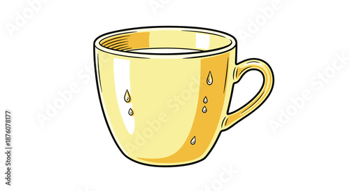 Yellow cup filled with buttermilk, isolated against a pristine white background with a simple, clean illustration style