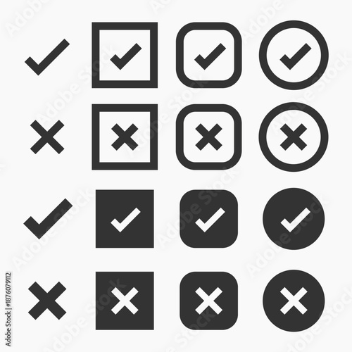 Collection of check and cross icons in various shapes. Check marks and crosses in circles and squares. Check and cross symbols for design use. Vector element set. Free Download Collection of check and cross icons in various shapes. Check marks and crosses in circles and squares. Check and cross symbols for design use. Vector element set. - GFXLoad