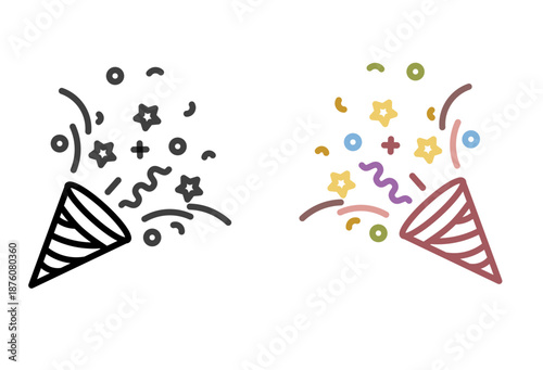Party popper icon with colorful confetti explosion elements