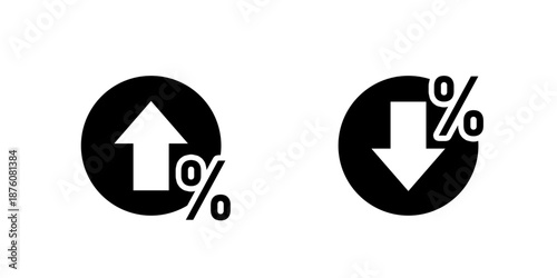 Price low down and up icon. Percentage with arrow up and down.  Vector illustrations.