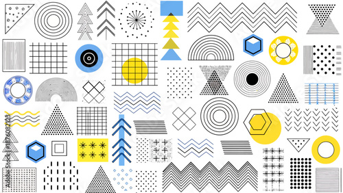 Vibrant geometric patterns with shapes and lines in modern design
