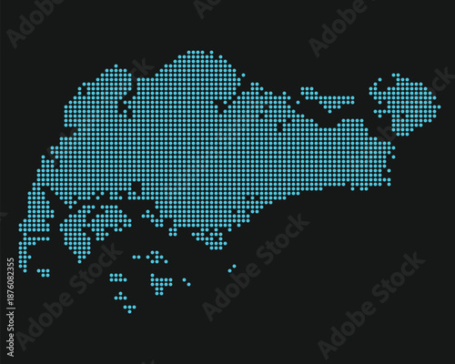 Singapore Digital Connectivity Map with Dotted Grid for Fintech and Smart City. Singapore dotted map.