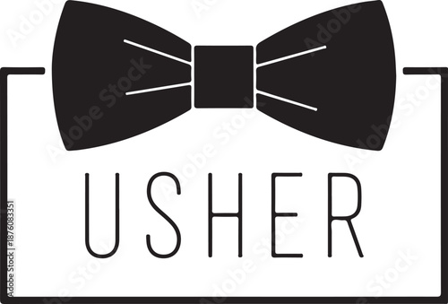Black bow tie and text usher white