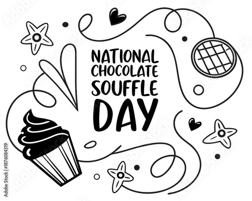 National Chocolate Soufflé Day Vector Illustration, Elegant Dessert and Bakery Celebration Graphic