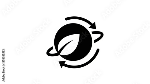 Eco friendly symbol with leaf and circular arrows on white background