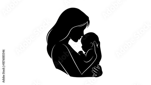 Mother holding baby close in loving embrace silhouette