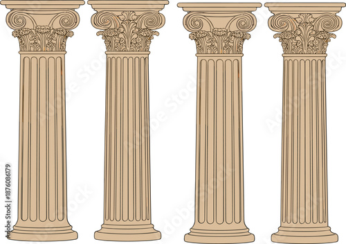 Classic Ancient Greek Column Vector Set with Corinthian and Ionic Pillars for Architecture, History, and Vintage Design