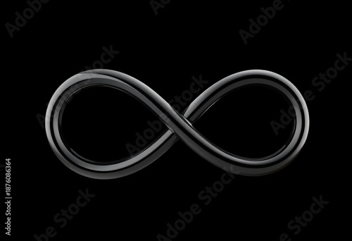 Abstract 3d infinity symbol and eyewear icon design featuring black sunglasses frames and optical lenses as a fashion illustration on an infinite background