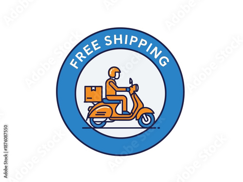 Express free shipping service with a delivery person on a scooter, offering convenient and fast parcel transport