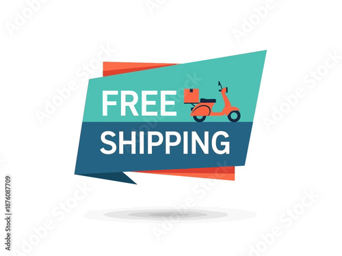 Engaging vector badge design promoting free delivery service with fast scooter transport for online purchases
