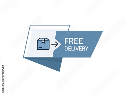 Abstract vector graphic of a delivery parcel box leading to a 'FREE DELIVERY' label, symbolizing convenient and cost-effective e-commerce shipping services