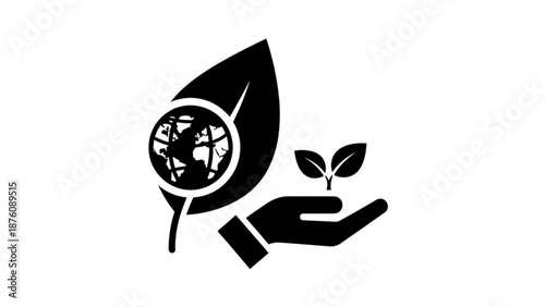 Eco friendly concept with hand holding sprouting plant and leaf globe