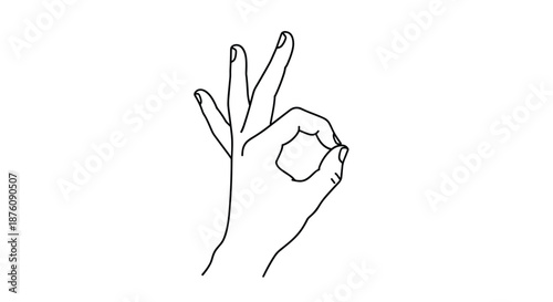 Simple line drawing of a human hand making the ok sign or perfection gesture representing positive feedback agreement and communication.