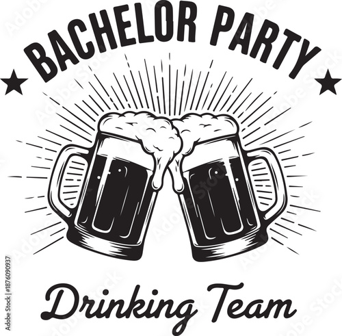 Bachelor party drinking team with beer mugs toast celebration