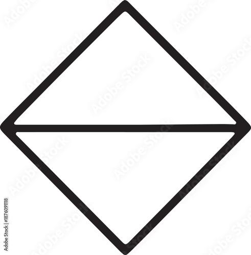 Diamond shape with horizontal line dividing it in half on transparent background