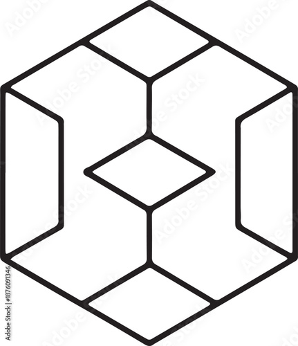 Isometric cube outline drawing forming central rhombus shape inside hexagon frame