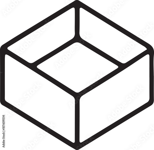 Simple isometric outline of an open top cube or three dimensional box container
