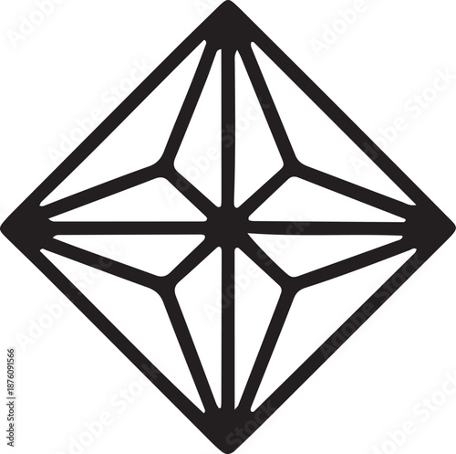 Symmetrical diamond star emblem with sharp linear geometry and crystalline architectural form