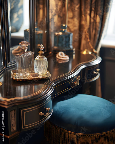 Wallpaper Mural Elegant Interior Close-Up of Vintage Dressing Table with Glass Decanters and Decorative Accessories Torontodigital.ca