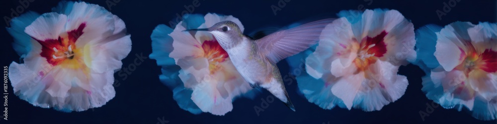 Fototapeta premium Premium Nature Hummingbird in Flight Joyful Symbiosis for Gardening Magazines and Editorial Marketing Content