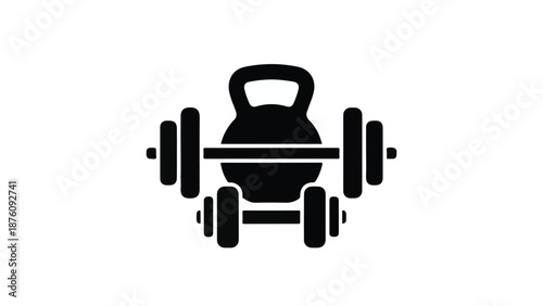 Black silhouette of kettlebell and dumbbells for fitness