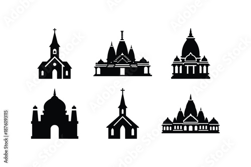 Temple Silhouette Vector Icon Set